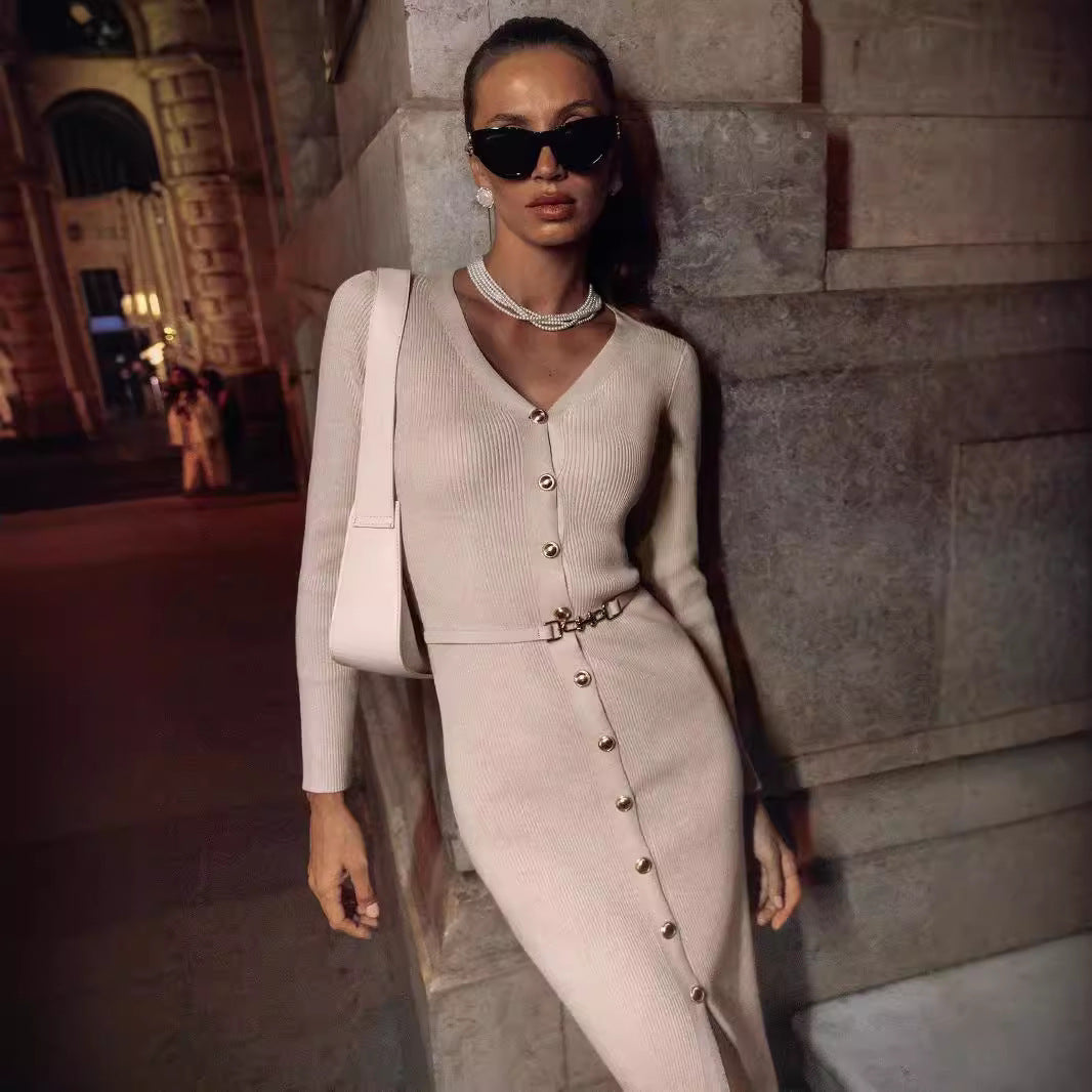 Anne – Robe Longue en Maille à Manches Longues