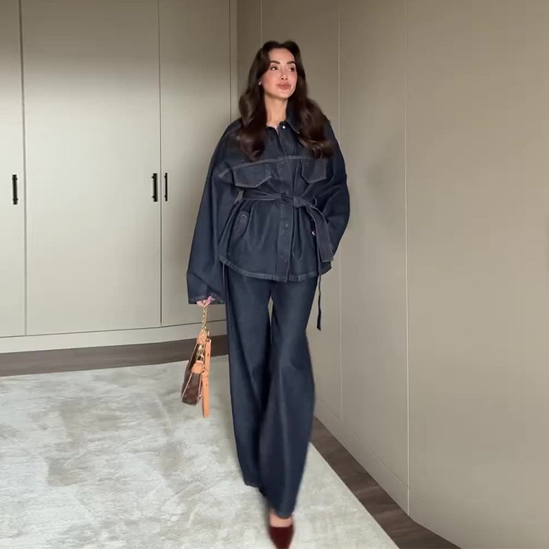 Chelsea – Manteau en Denim Cintré avec Col Rabattu