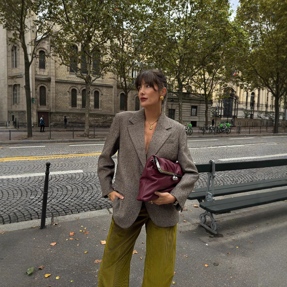 Allan – Veste de costume minimaliste à motif chevron pour l'automne et l'hiver