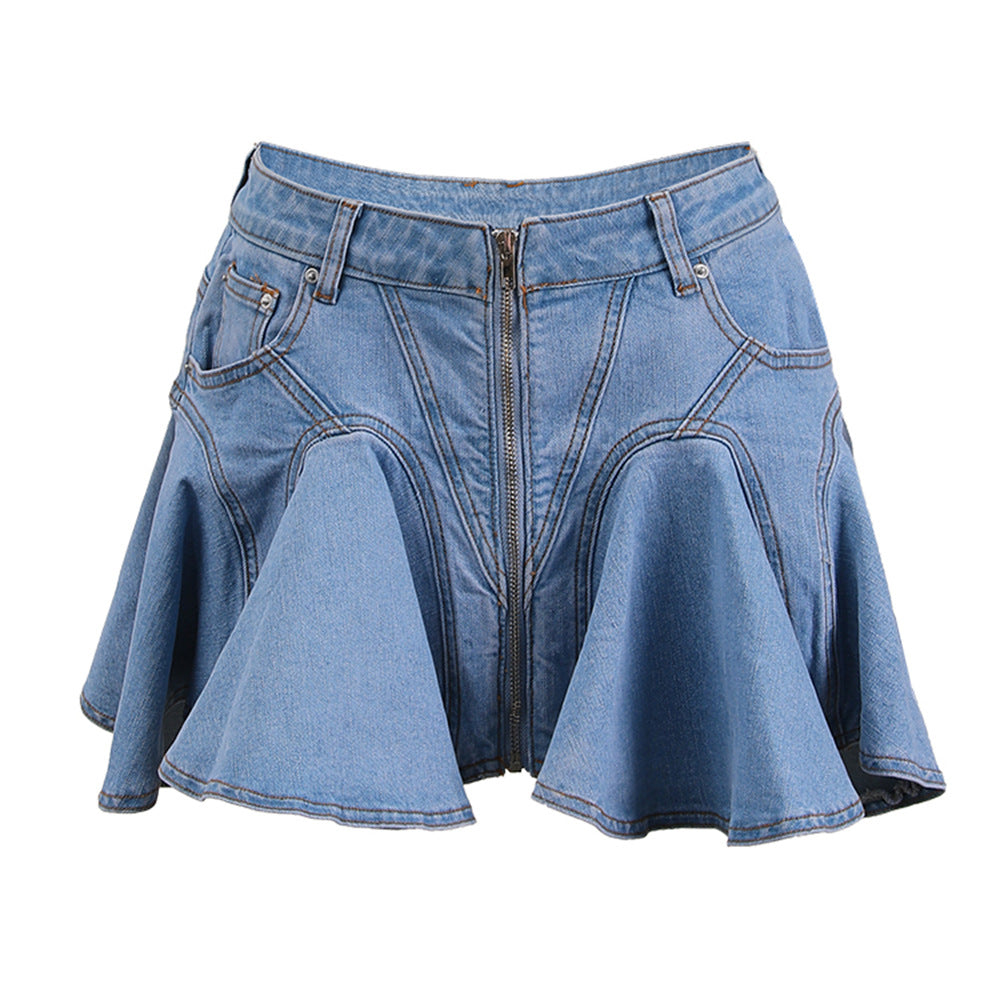 Anne – Jupe en Denim avec Volants en Relief