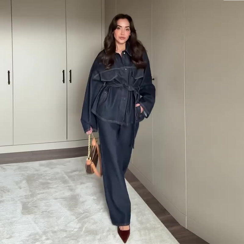 Chelsea – Manteau en Denim Cintré avec Col Rabattu