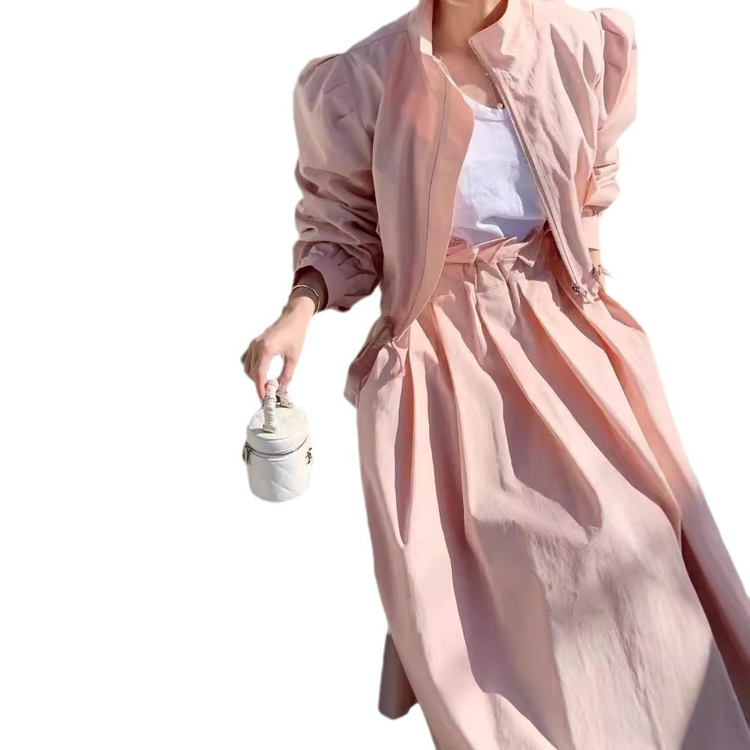 Michelle – Ensemble Manteau Court et Jupe en Couleur Unie