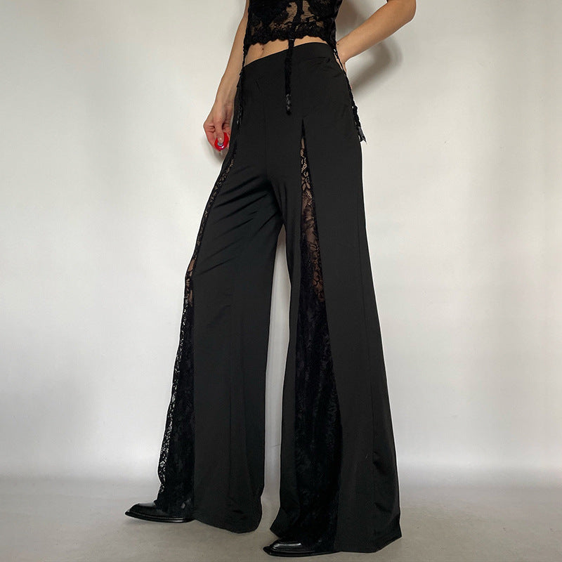 Anna – Pantalon Évasé à Taille Basse avec Dentelle