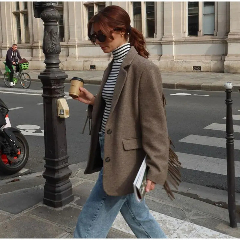 Hannah – Veste en Laine à Franges d'Automne