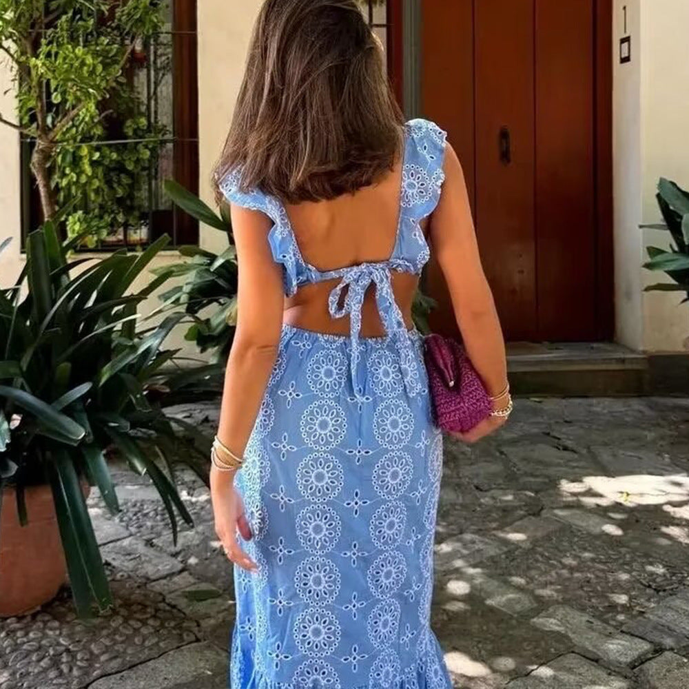 Rachael – Robe Midi en Coton avec Broderie