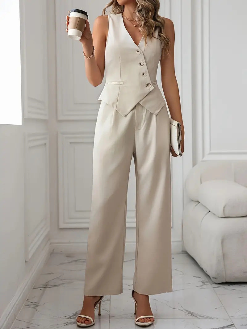 Sue – Ensemble de Pantalon et Gilet Décontracté pour Femme