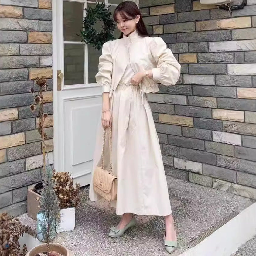 Michelle – Ensemble Manteau Court et Jupe en Couleur Unie