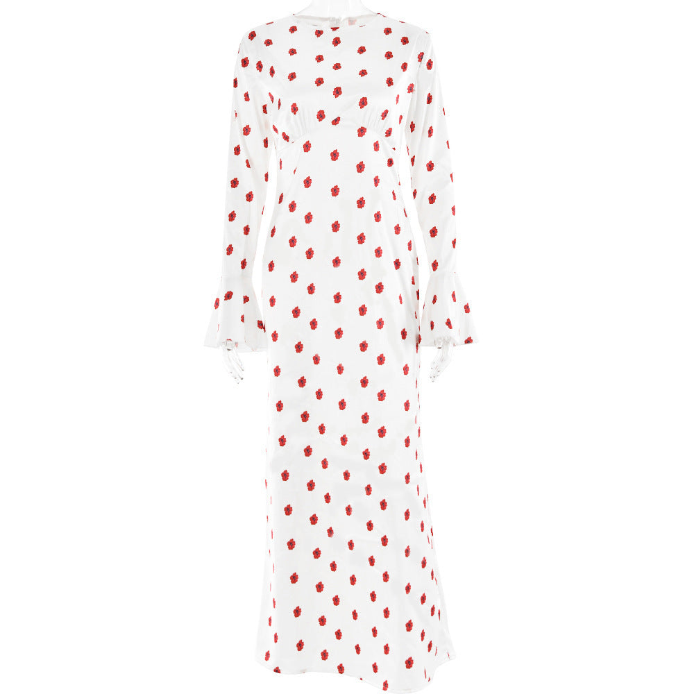 Anna – Robe Cheville Ample à Manches Évasées et Pois Contrastés