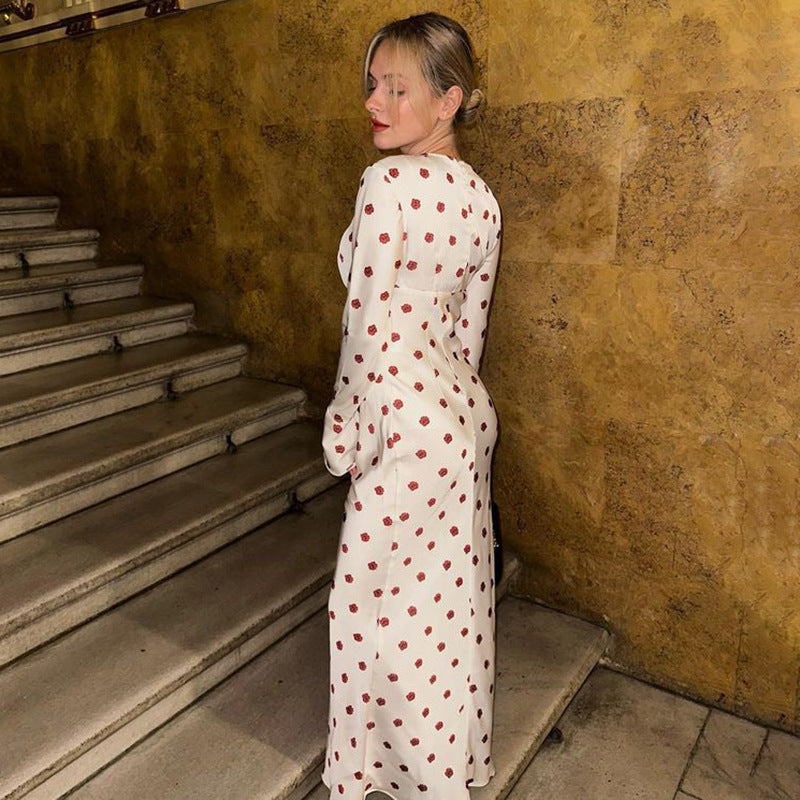 Anna – Robe Cheville Ample à Manches Évasées et Pois Contrastés