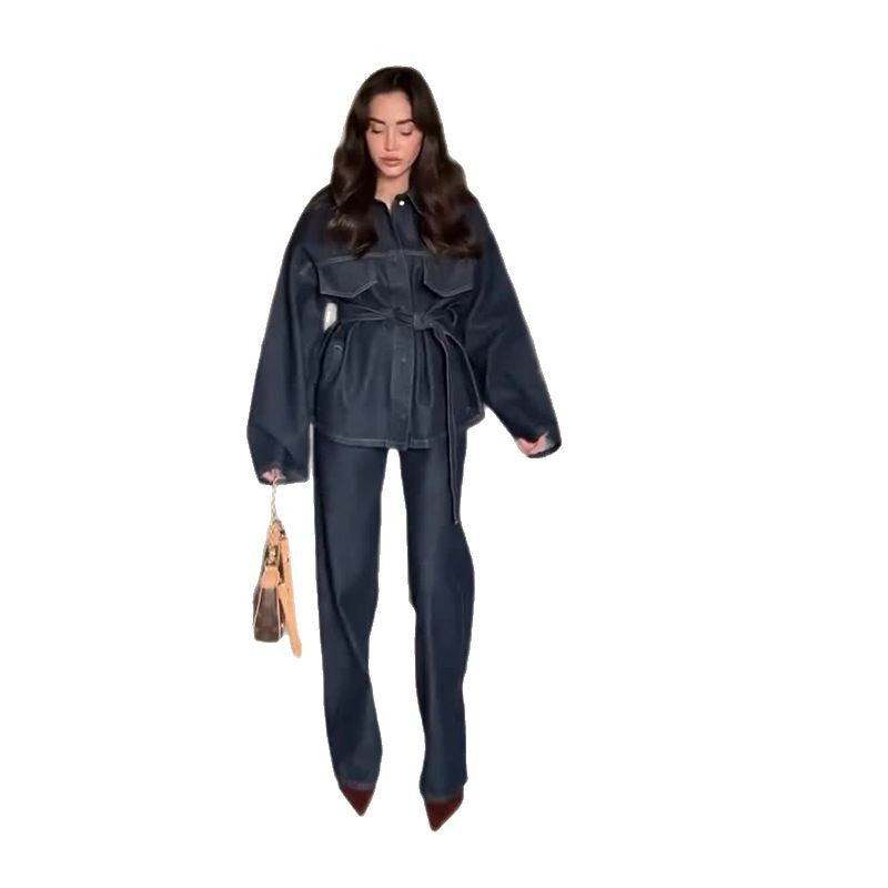 Chelsea – Manteau en Denim Cintré avec Col Rabattu