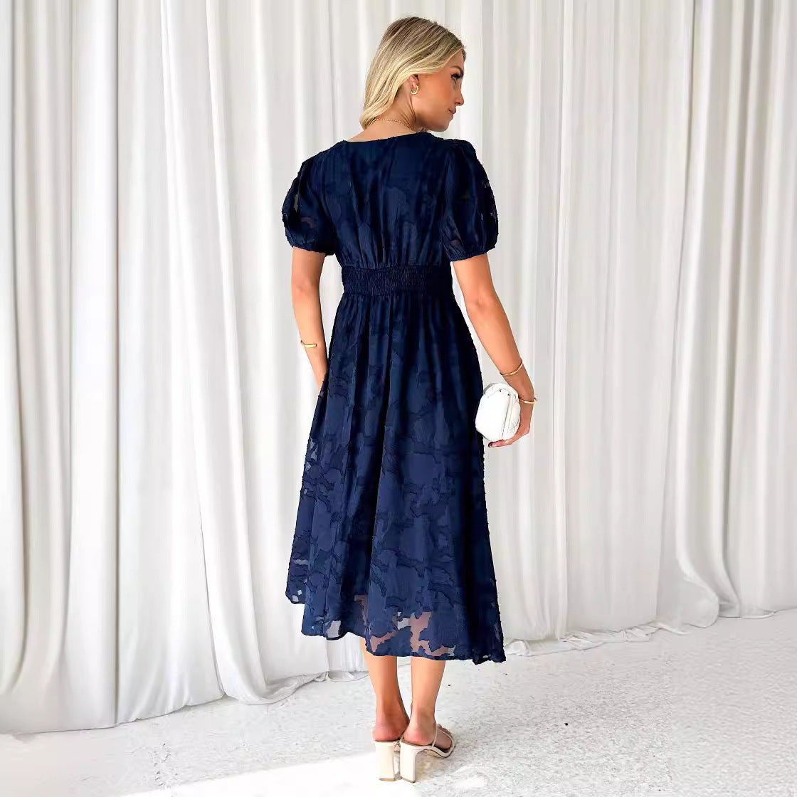 Helen – Robe Flottante à Manches Courtes en Dentelle Florale