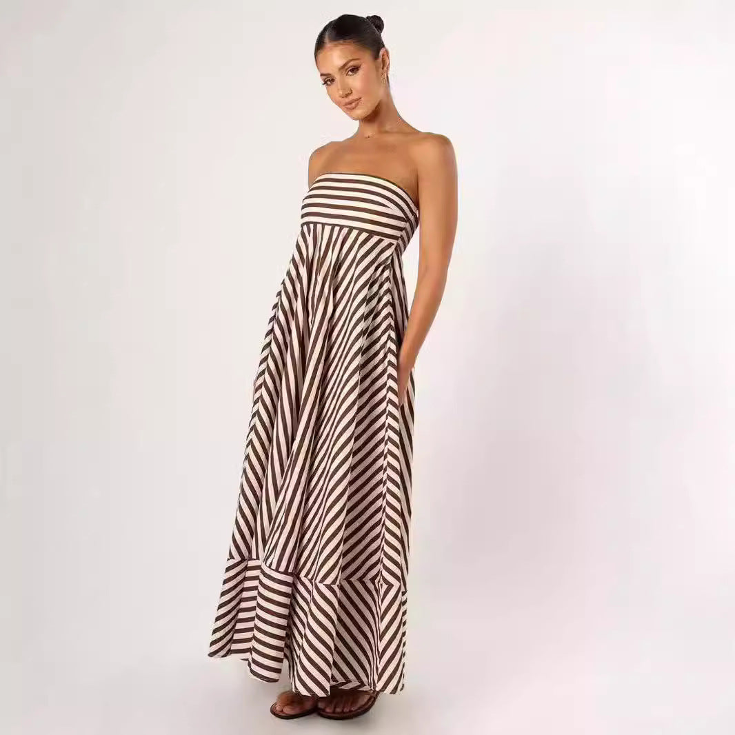 Sandra – Robe Longue Imprimée Dos Nu à Grande Jupe Taille Haute