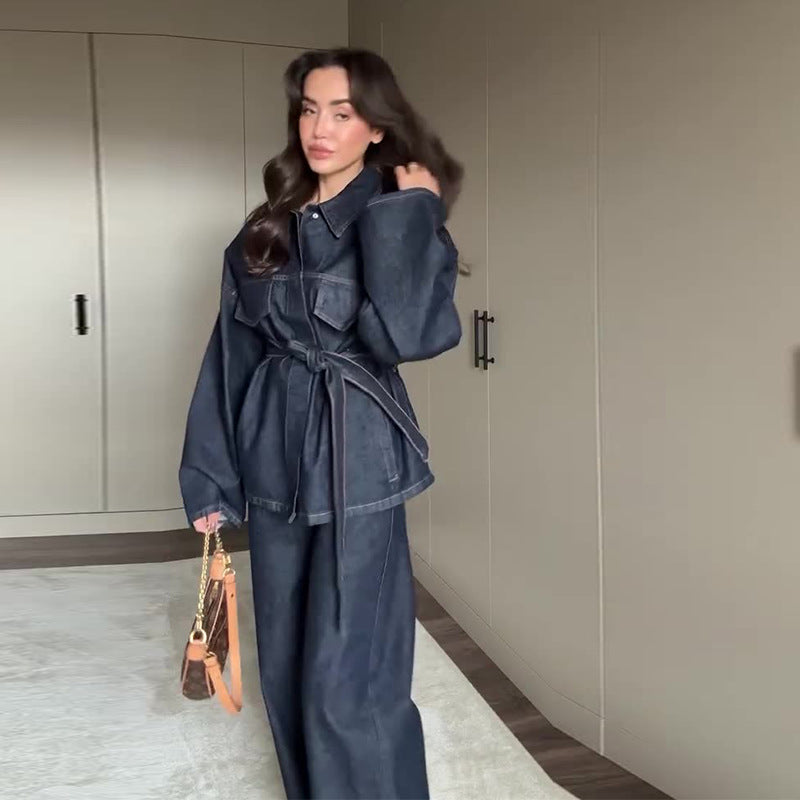 Chelsea – Manteau en Denim Cintré avec Col Rabattu