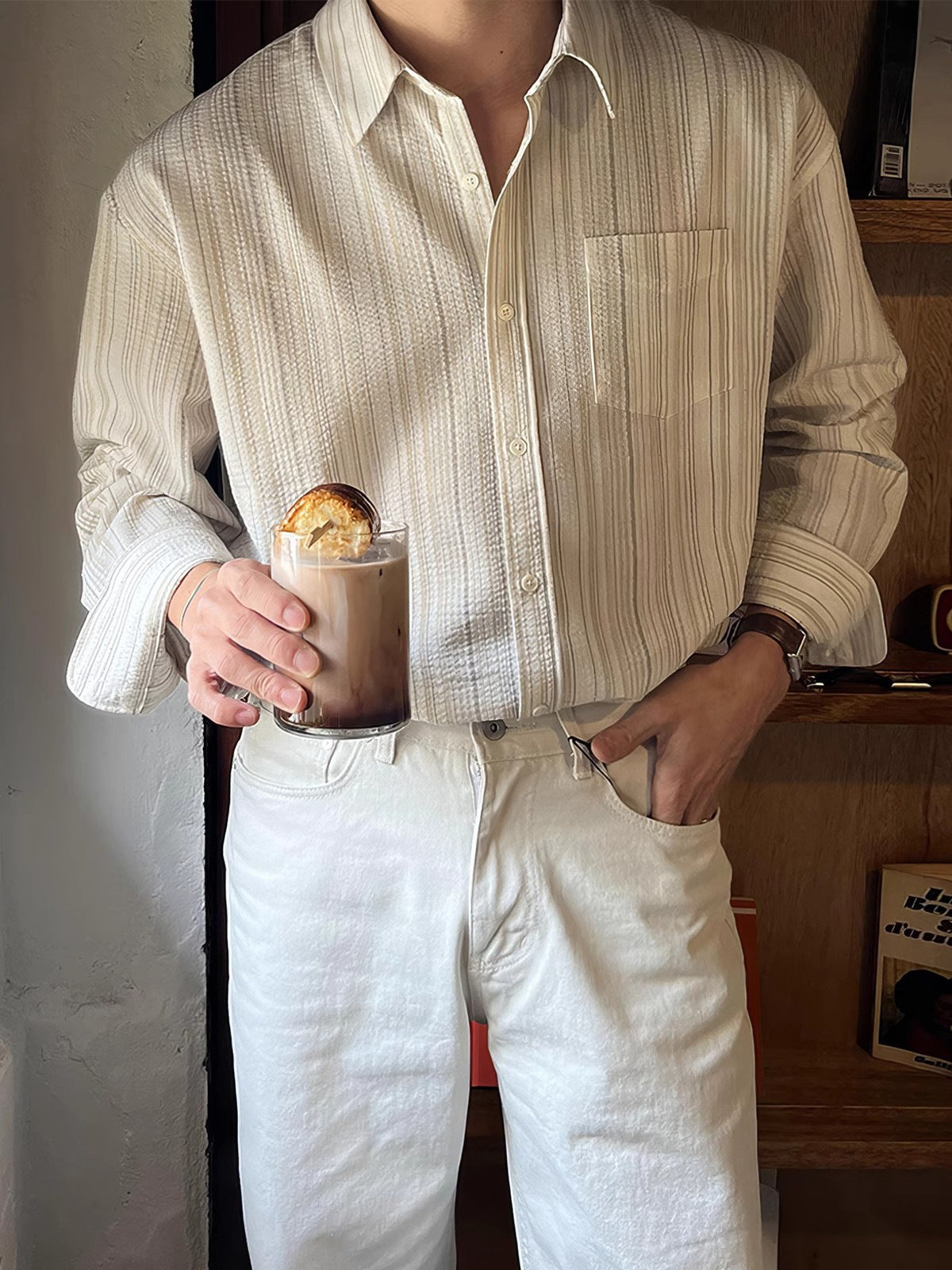Gabriel – Chemise à Texture Automne Précoce à Rayures