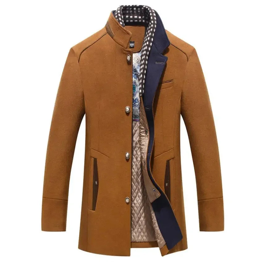 Tristan – Manteau Élégant en Laine Mélangée avec Col Contrasté