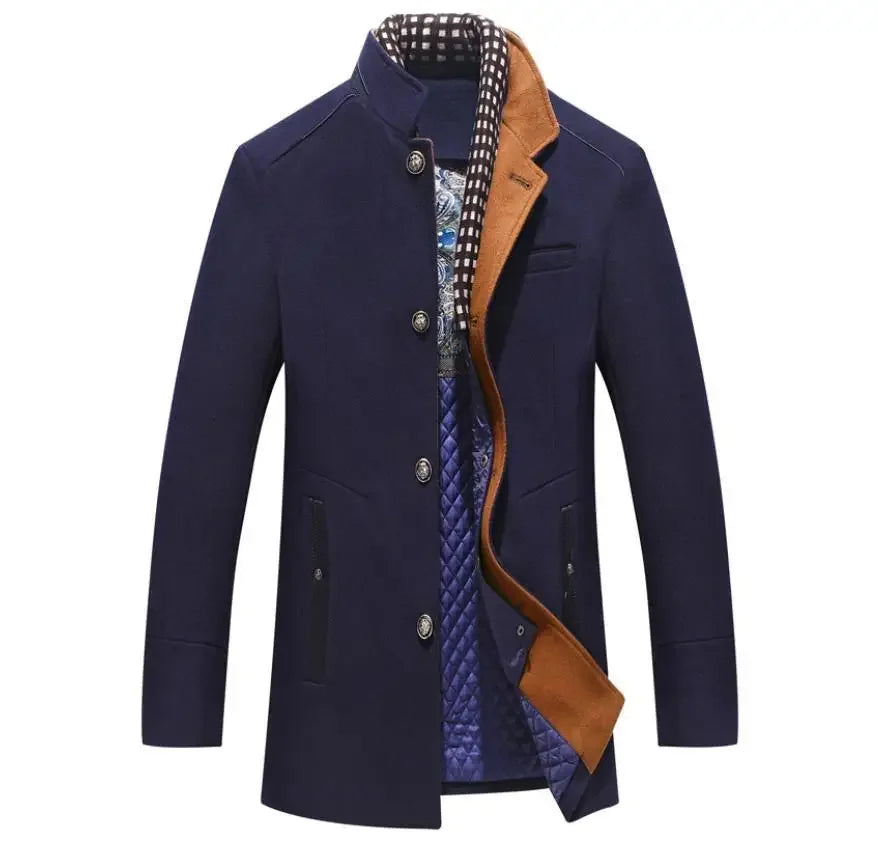 Tristan – Manteau Élégant en Laine Mélangée avec Col Contrasté