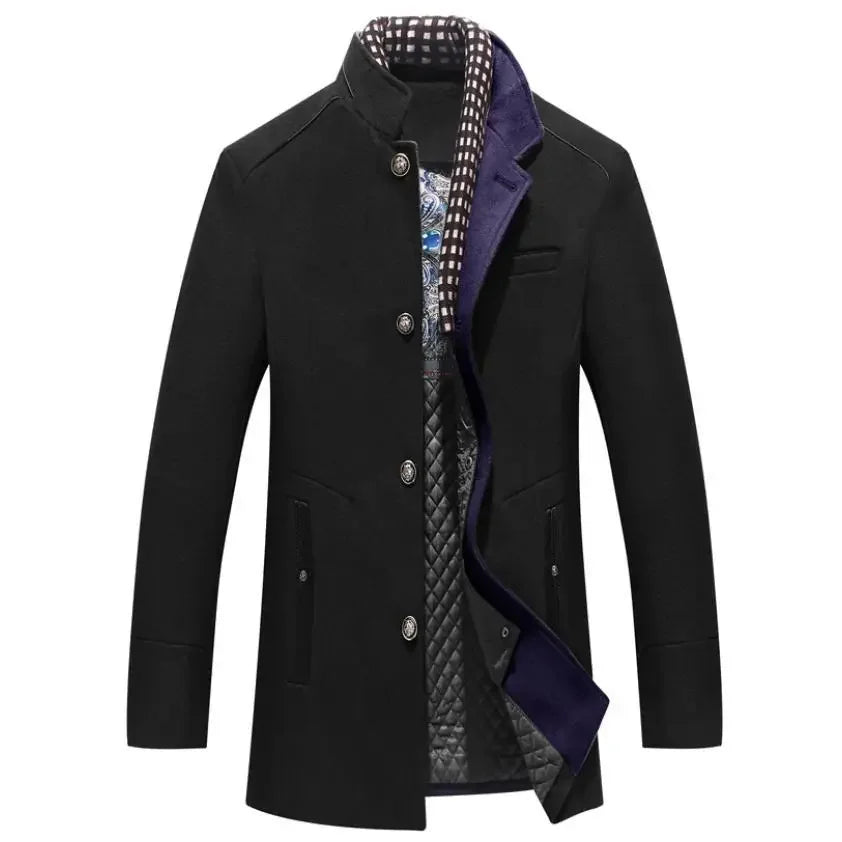 Tristan – Manteau Élégant en Laine Mélangée avec Col Contrasté