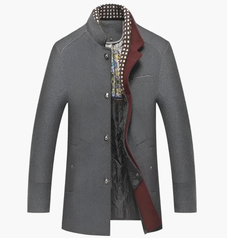Tristan – Manteau Élégant en Laine Mélangée avec Col Contrasté