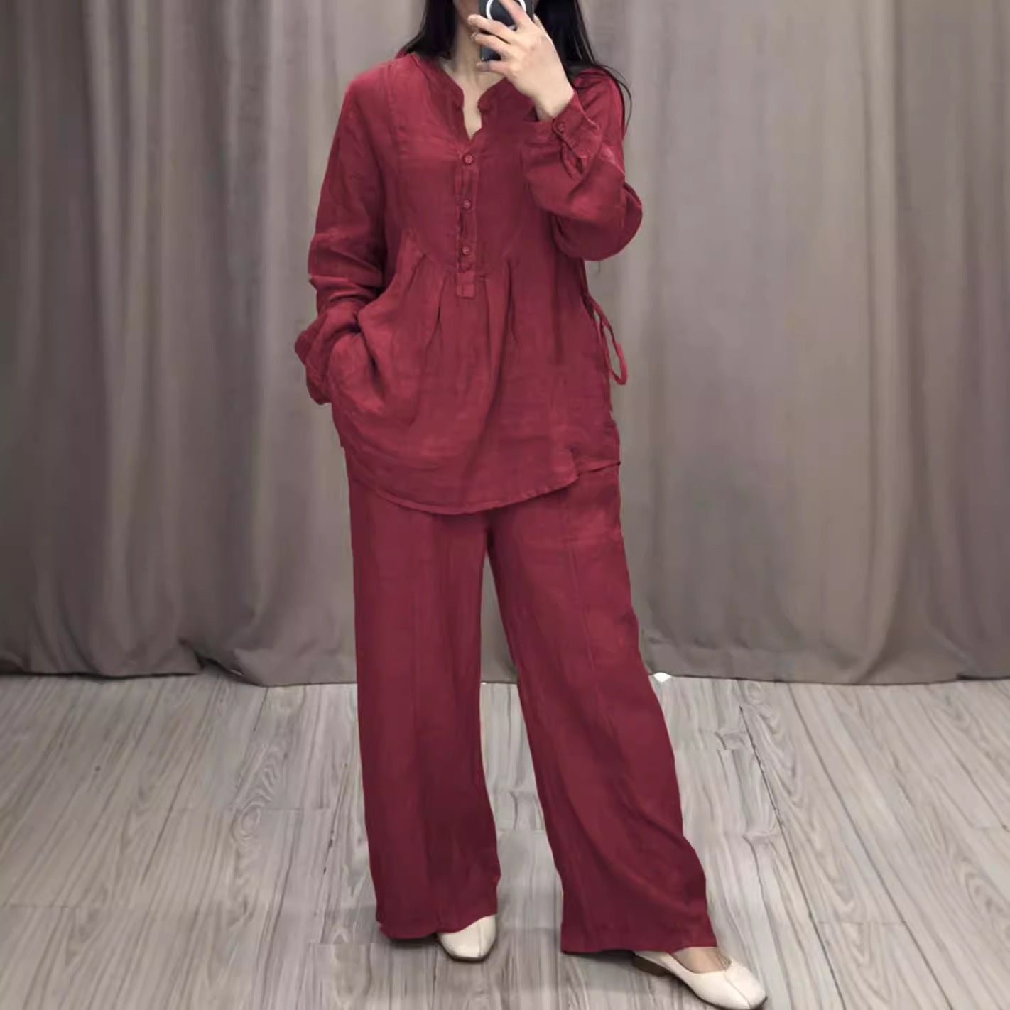 Michelle – Ensemble Casual en Coton et Lin avec Cardigan à Manches Longues