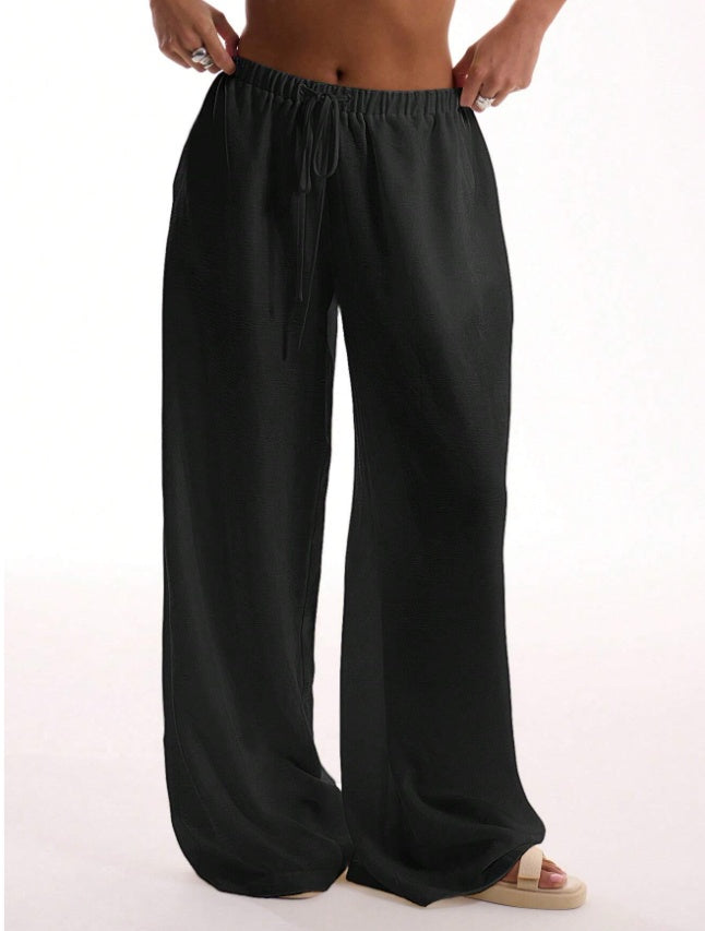Heidi – Pantalon de Lin Texturé avec Ceinture à Nouer