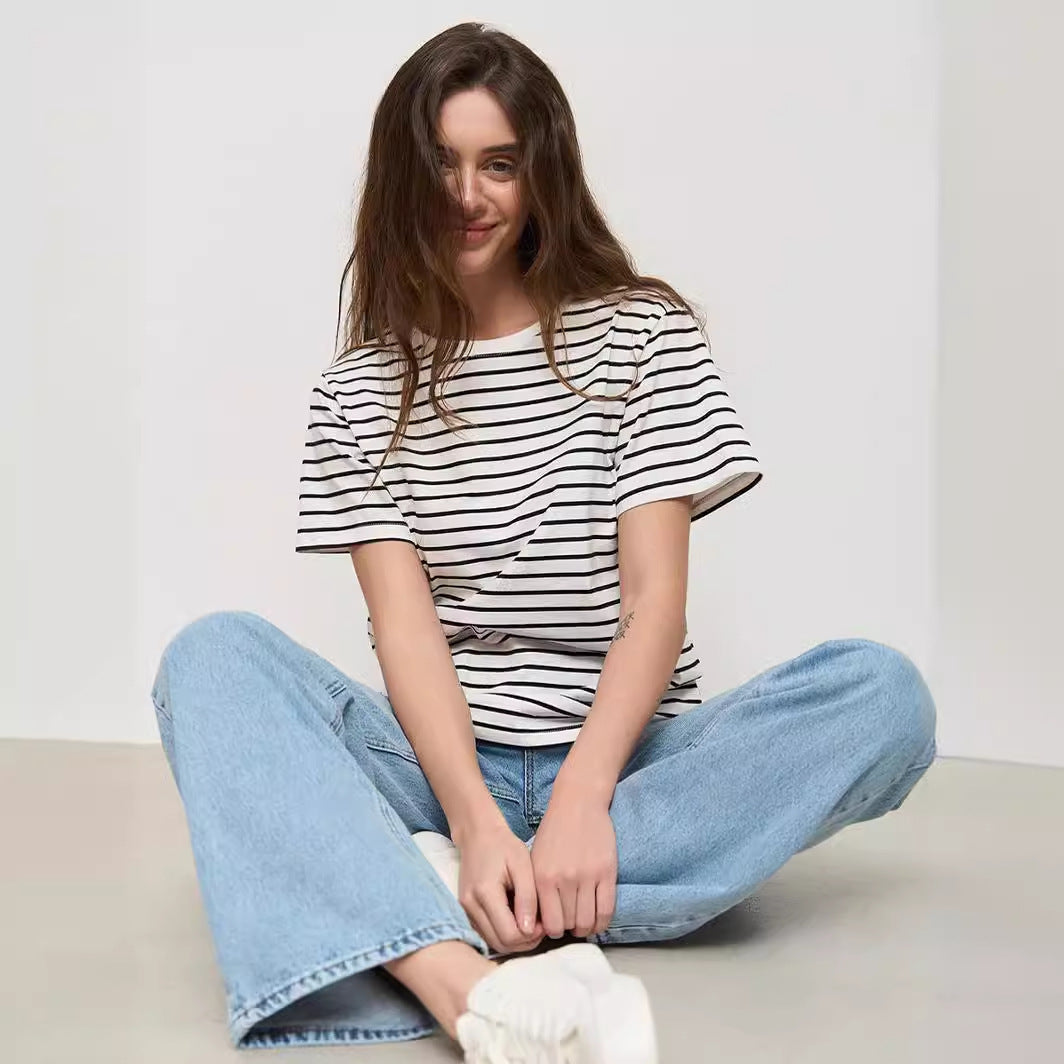 Janet – T-shirt à Rayures Noires et Blanches pour Femme