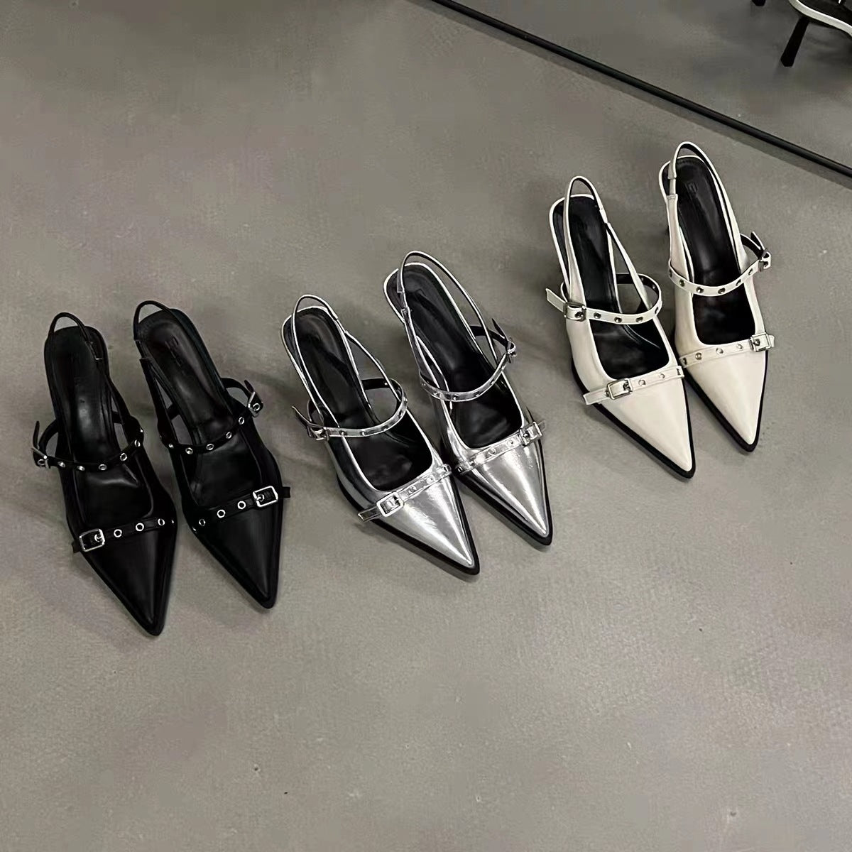 Emma – Talons Épais à Bride Cheville et Bout Pointu
