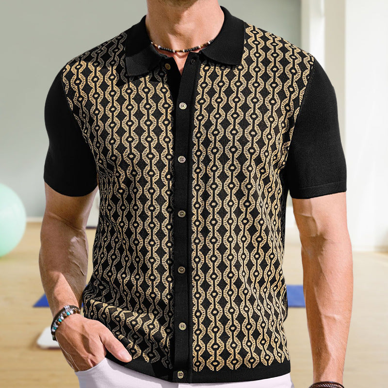 Ron – Cardigan en Tencel à Manches Courtes avec Jacquard pour Homme