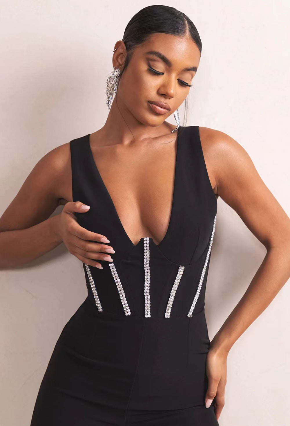 Carly – Combinaison Bandeau Dos Nu à Diamants