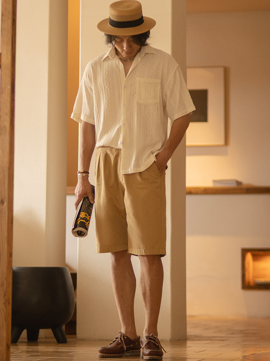 Gary – Chemise Vintage à Trous Jacquard pour Hommes