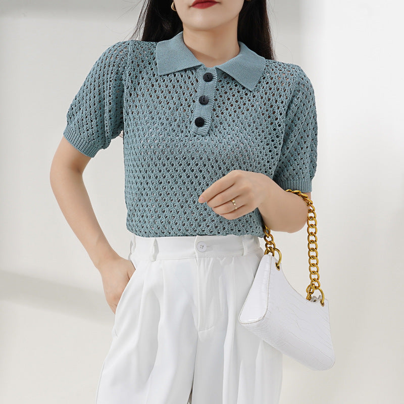 Sharon – Haut Tricoté Style Western à Col Polo