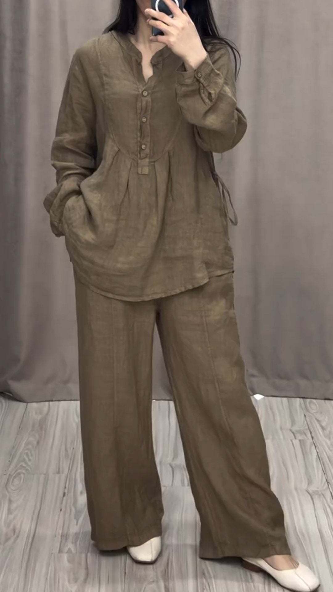 Michelle – Ensemble Casual en Coton et Lin avec Cardigan à Manches Longues