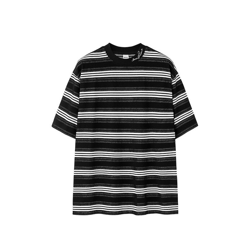 Joel – T-shirt à Rayures avec Broderie Décontractée