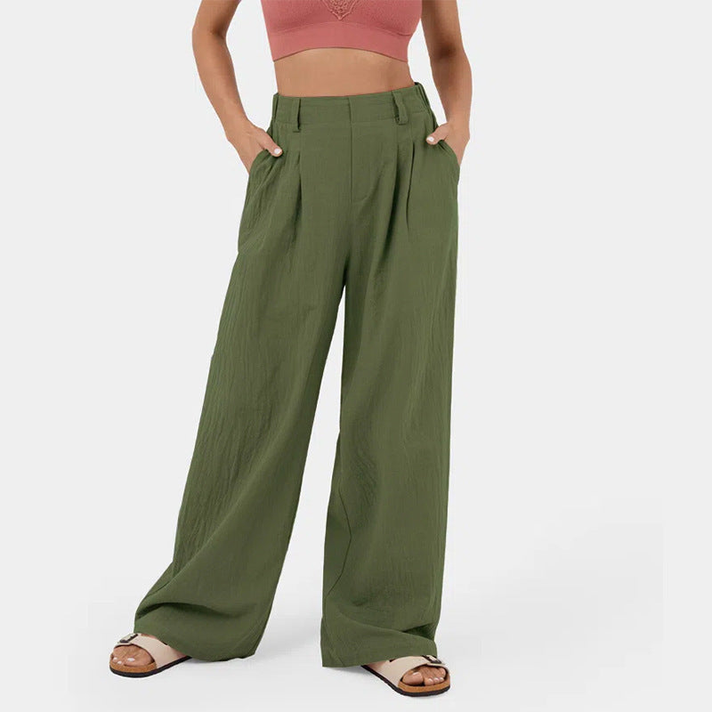 Marion – Pantalon Large en Coton Taille Haute