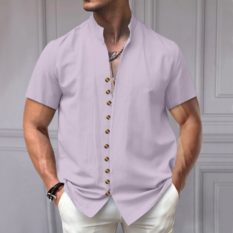 Perry – Chemise en Lin à Manches Courtes avec Col Montant