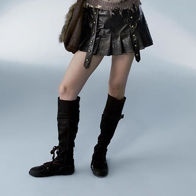 Imogen – Jupe Plissée Vintage à Rivets Délavée