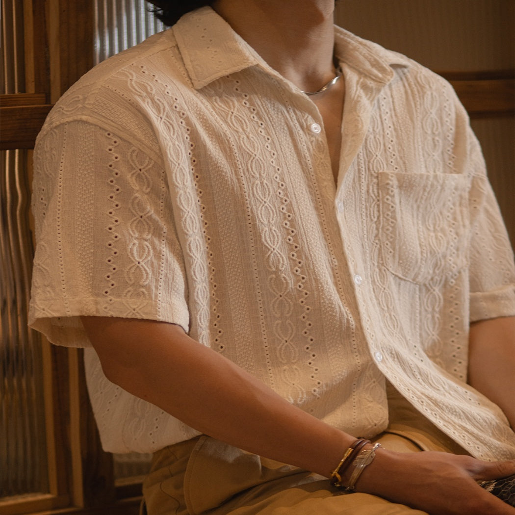 Gary – Chemise Vintage à Trous Jacquard pour Hommes