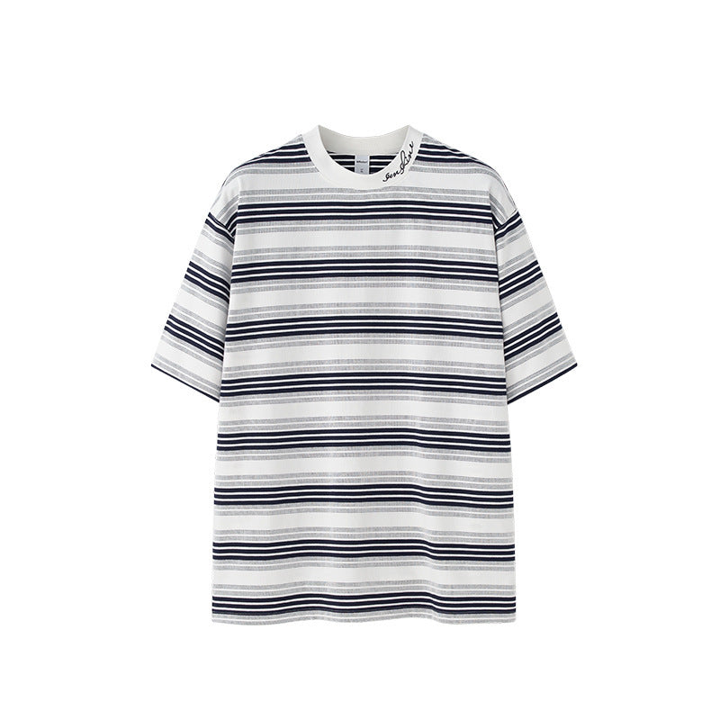 Joel – T-shirt à Rayures avec Broderie Décontractée