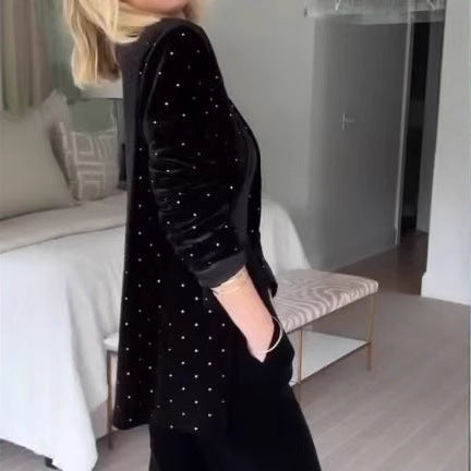 Hannah – Veste de costume en velours loose avec design en strass