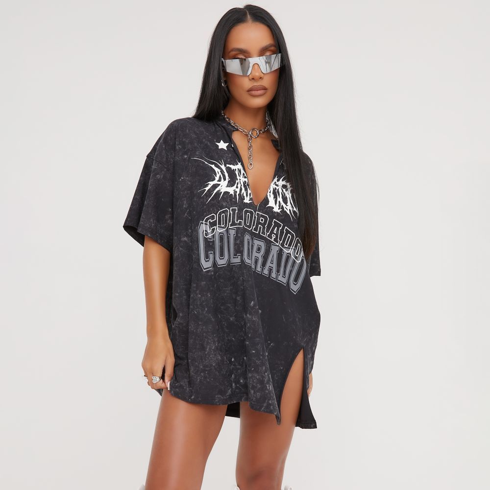 Vincent – T-shirt rétro avec col en V et fente