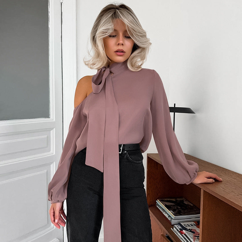 Ruby – Chemise Épaule Dénudée À Col Irrégulier
