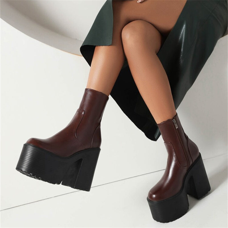 Rachael – Bottines à Plateforme à Talon Épais et Bout Rond