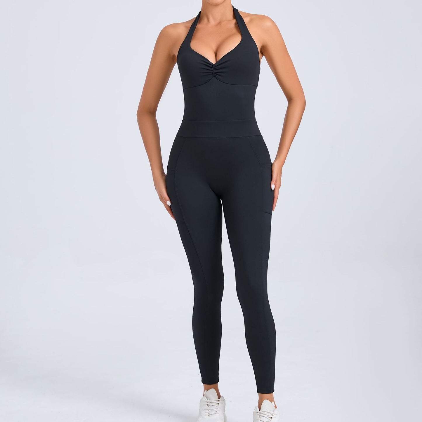 Tara – Combinaison Yoga à Col Halter avec Poches Latérales
