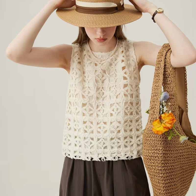 Amanda – Gilet sans Manches en Couleur Flocons d'Avoine
