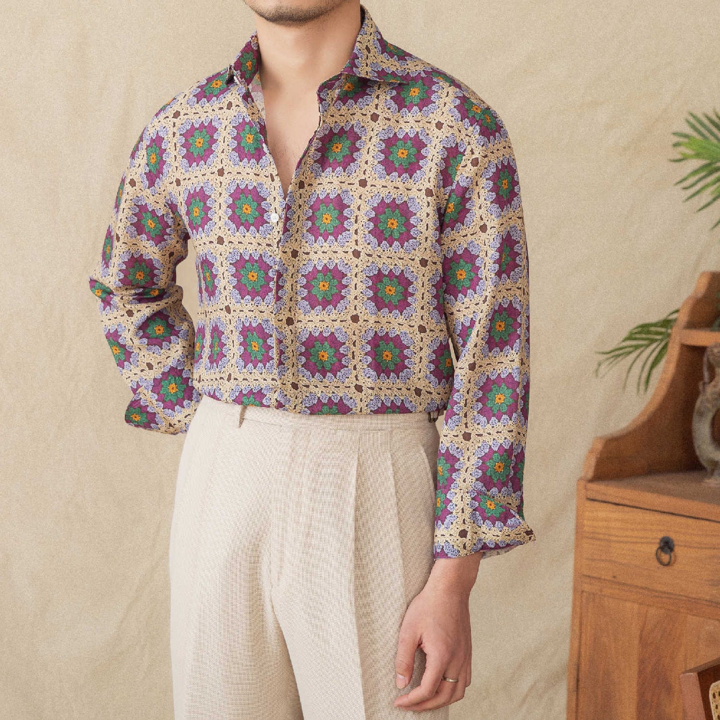 Kieran – Chemise Cardigan Imprimée à Manches Longues