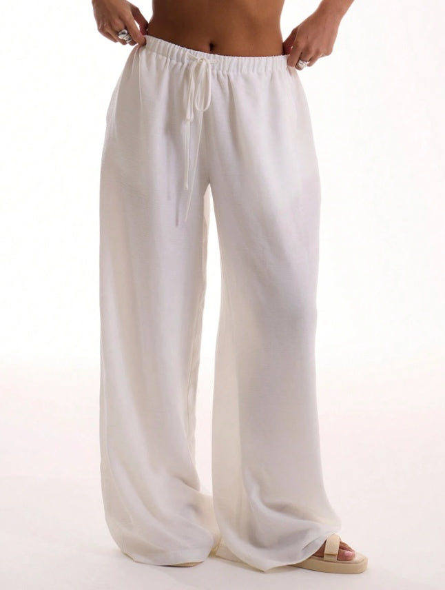 Heidi – Pantalon de Lin Texturé avec Ceinture à Nouer