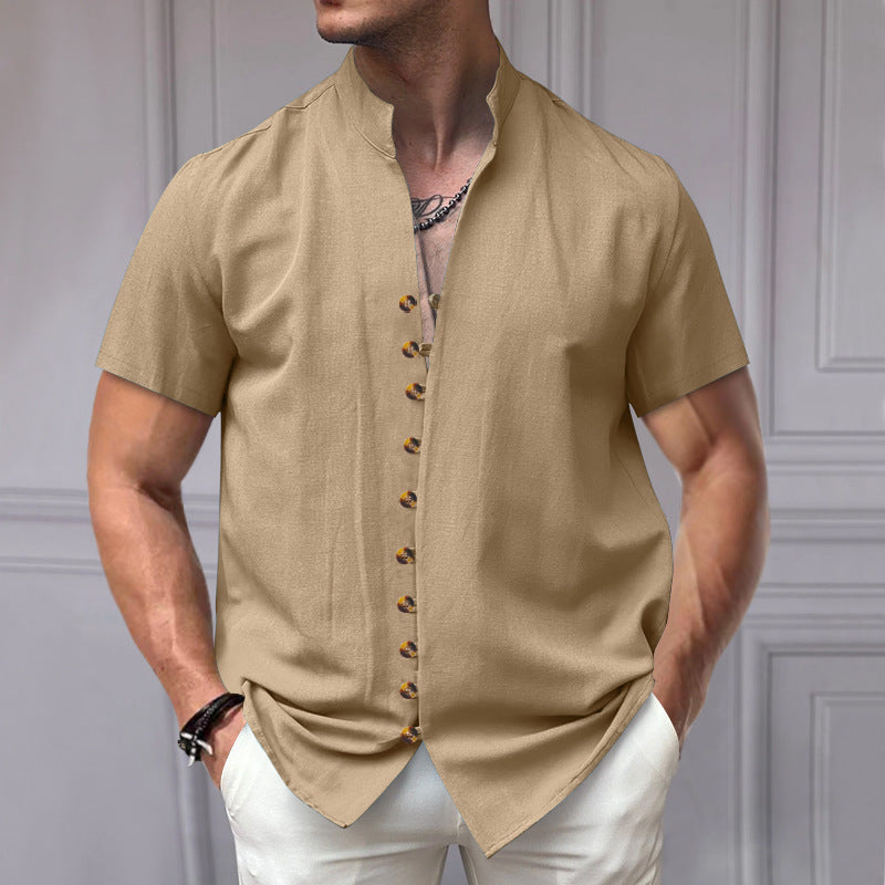 Perry – Chemise en Lin à Manches Courtes avec Col Montant