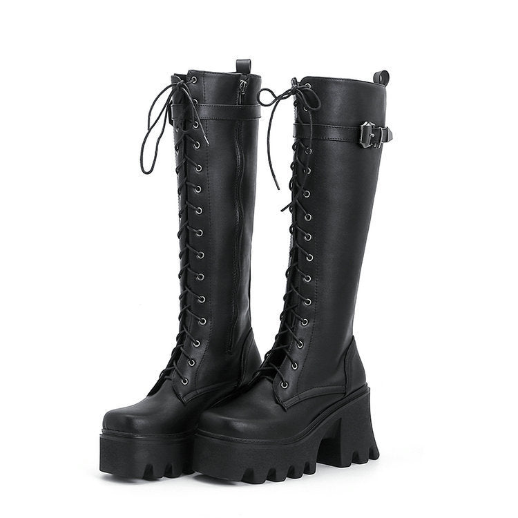 Amanda – Bottes Hautes Épaisses Style Britannique