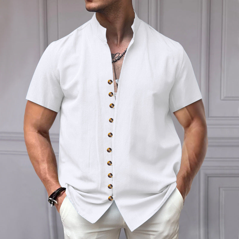 Perry – Chemise en Lin à Manches Courtes avec Col Montant