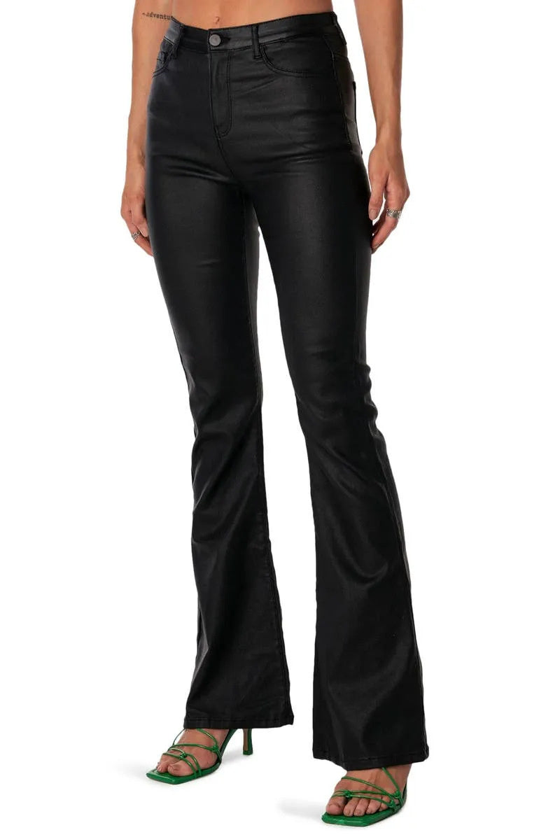 Heather – Pantalon Évasé en Jean et Cuir Végan pour Femmes