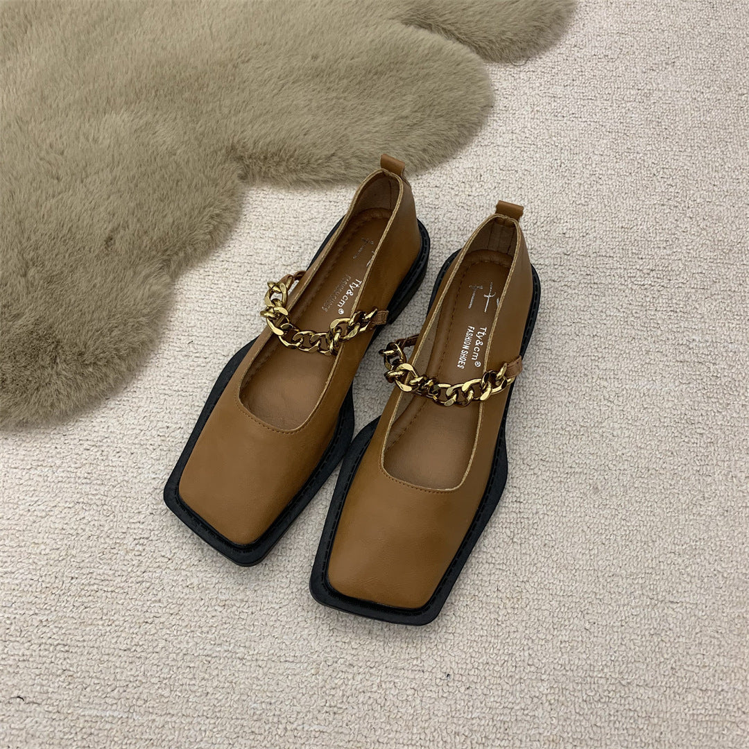 Ruby – Chaussures Rétro à Bout Carré avec Chaîne Métallique